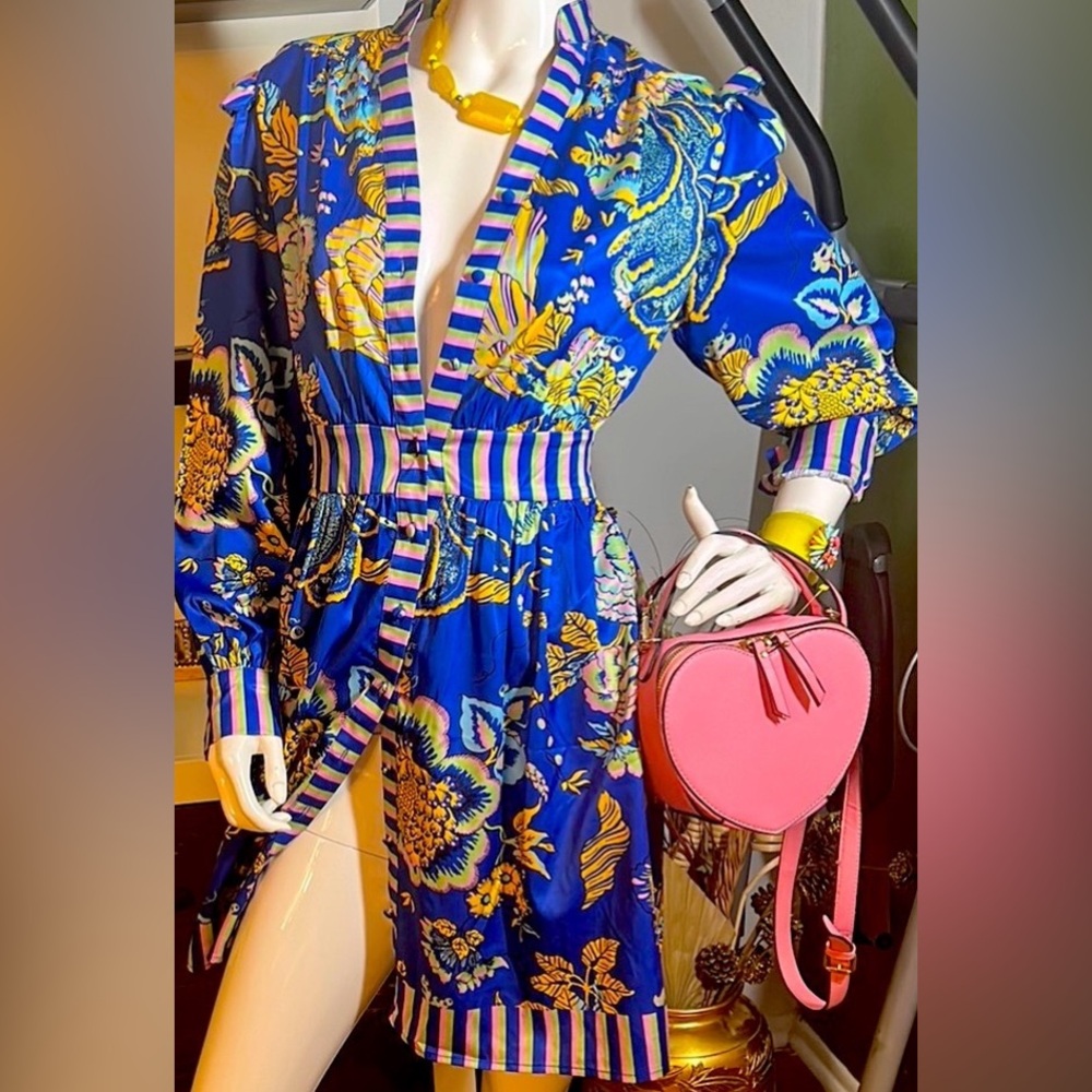Floral Blue Dress with Pink Accents - Picture 2 of 11